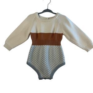 ChubbyBabyBear Knit Baby Romper Cream Neutral Cotton Bodysuit 0-3M‎ Cottagecore